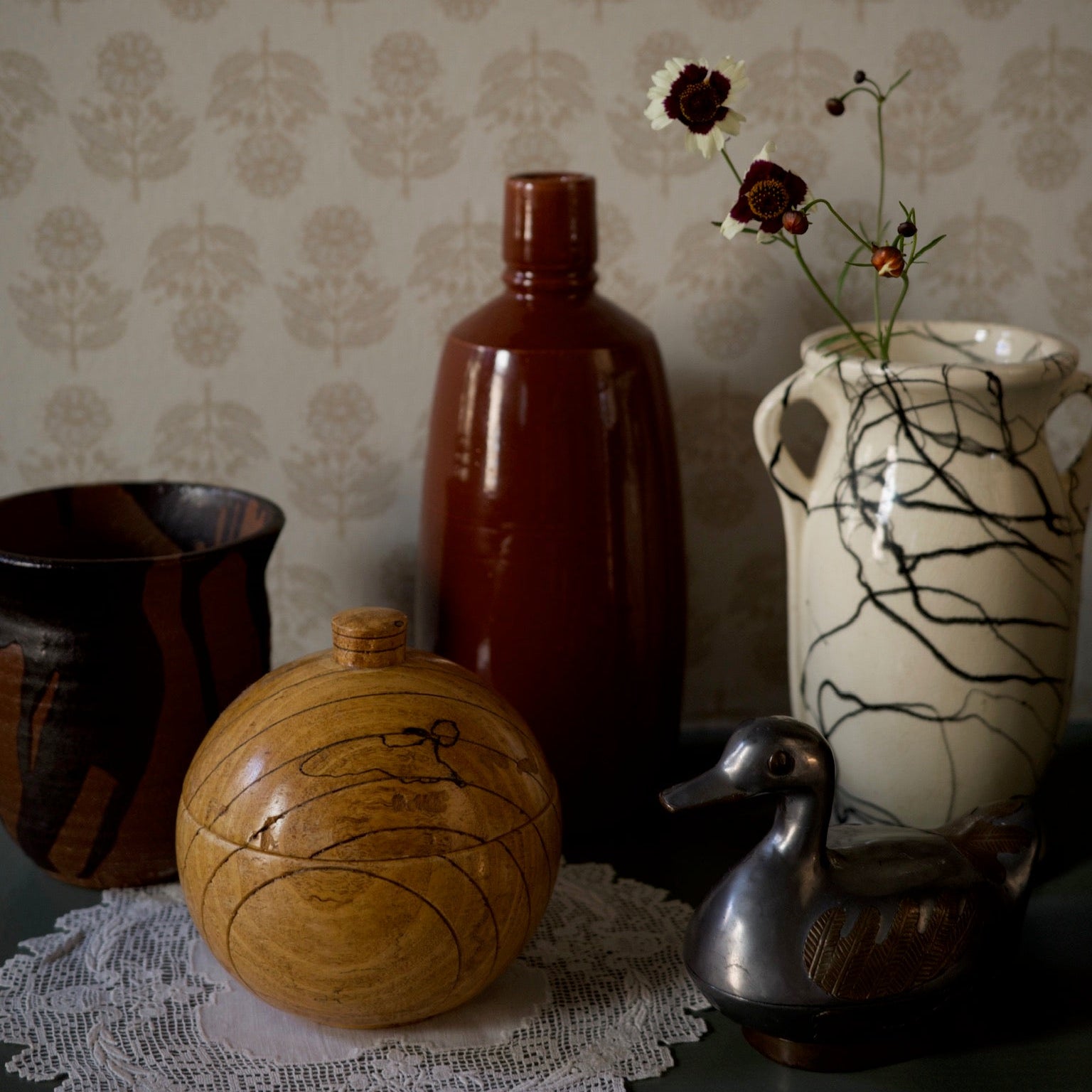 Vintage Burlwood Sphere Jar