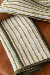Green Stripe Linen Napkin Set of 2
