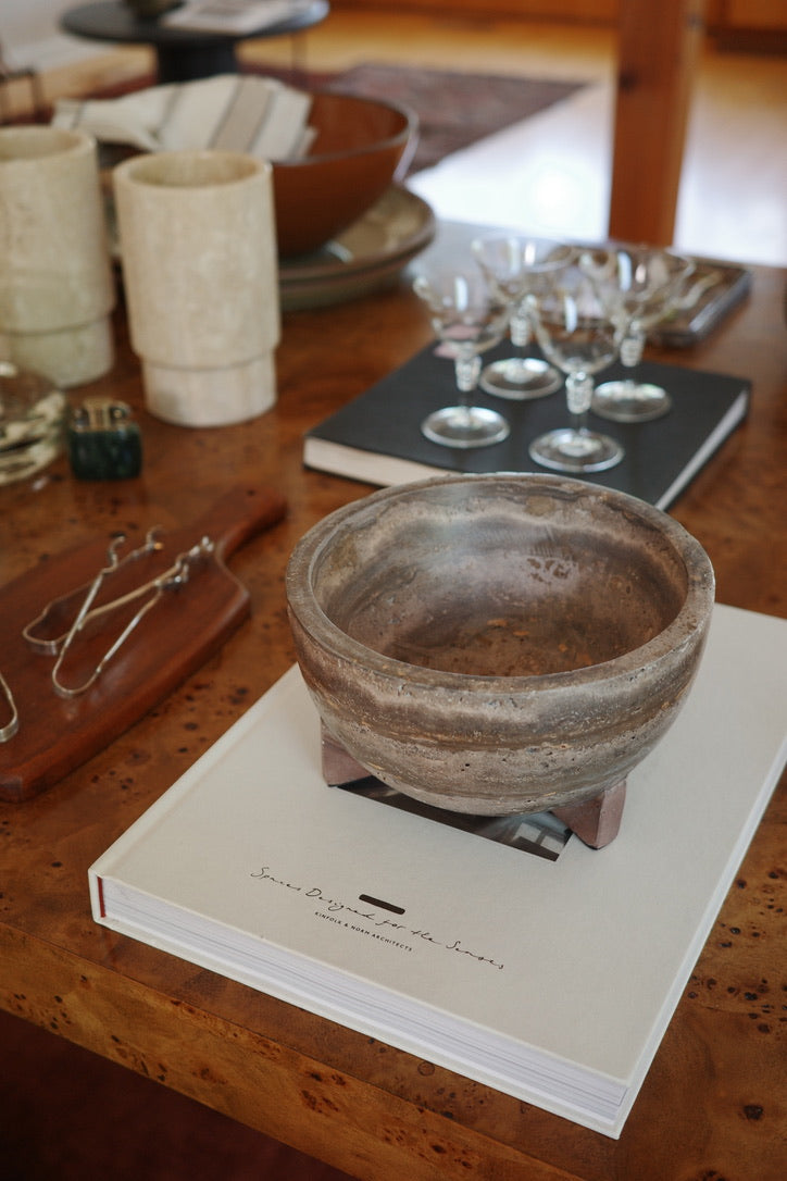 Travertine Footed Bowl