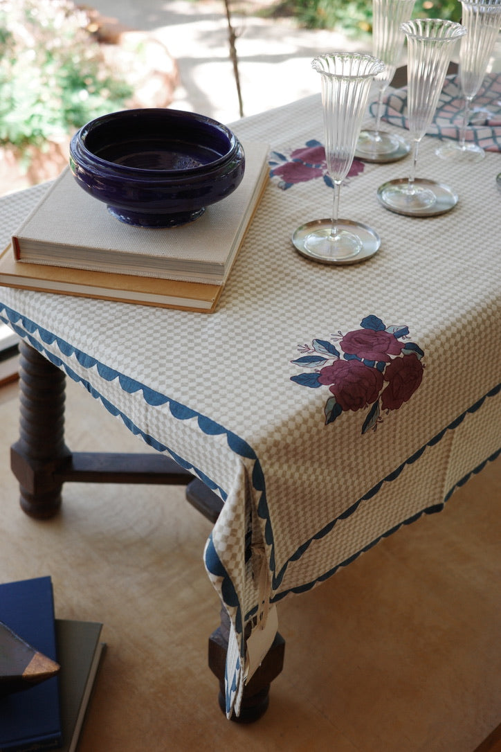 Plum Flower Block Printed Tablecloth