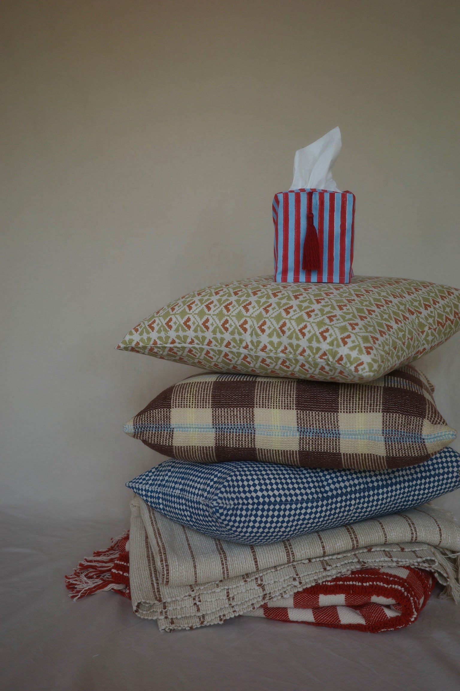 Stripes Blockprint Tissue Box Cover