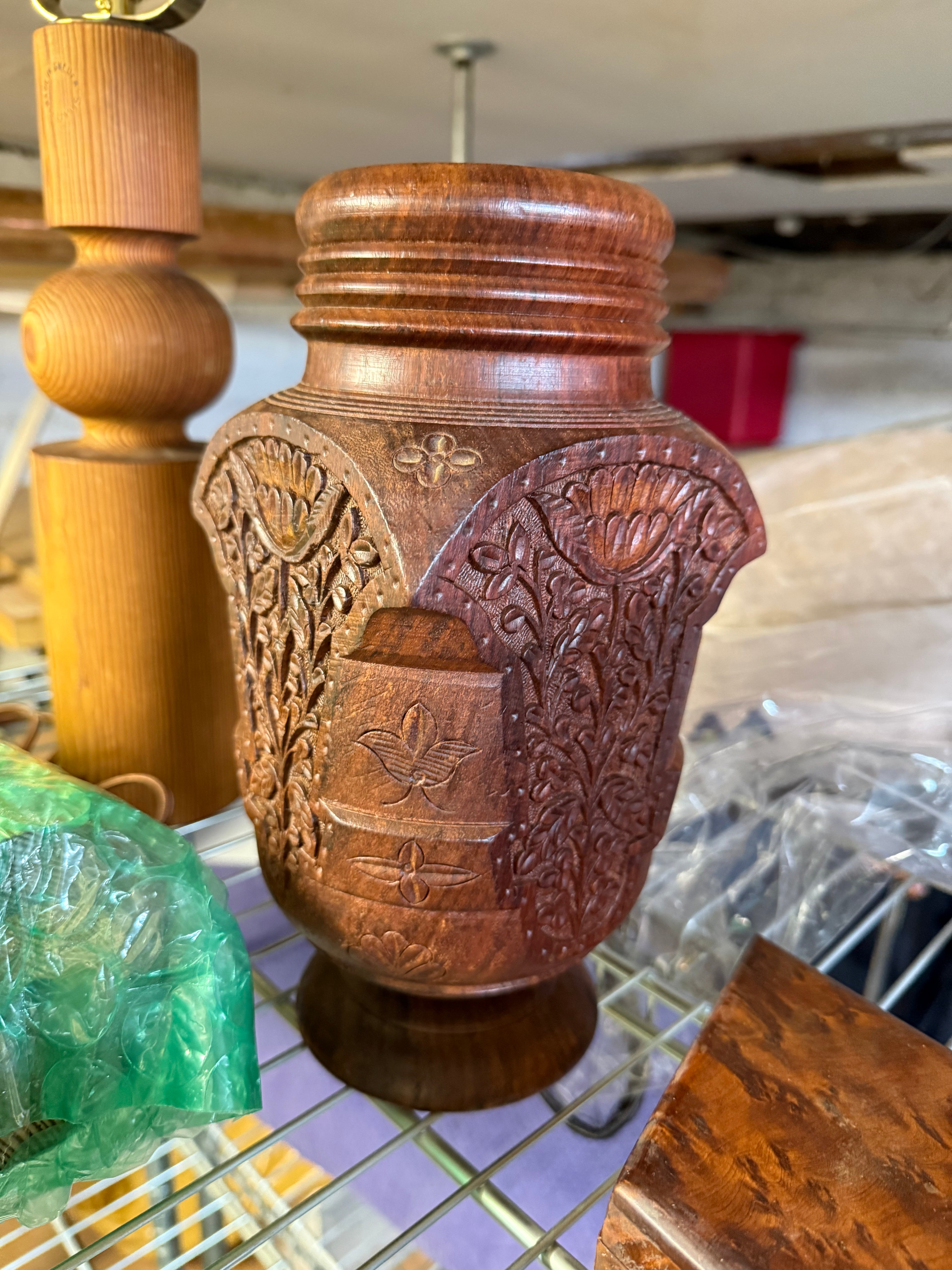 vintage Handcarved wood vase