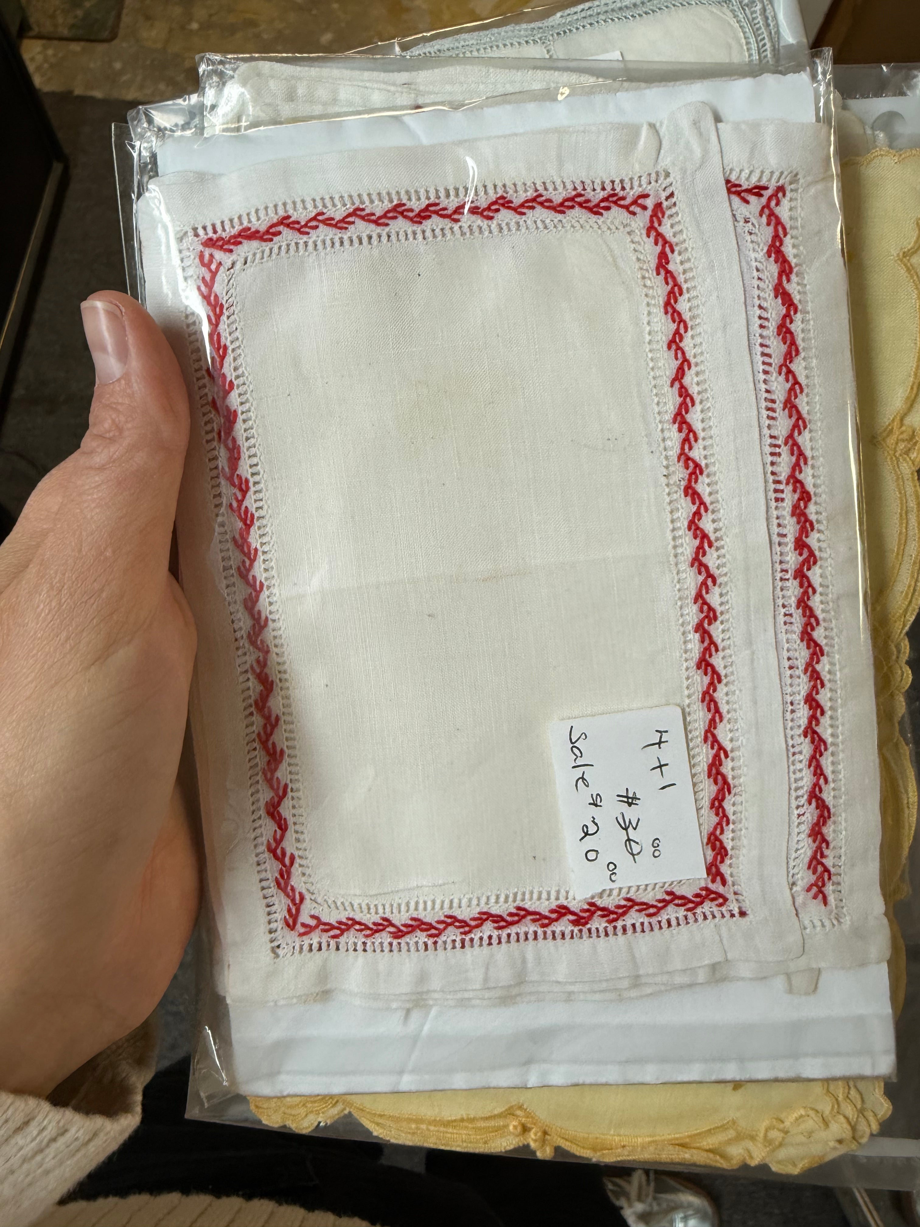 Vintage Red border napkins