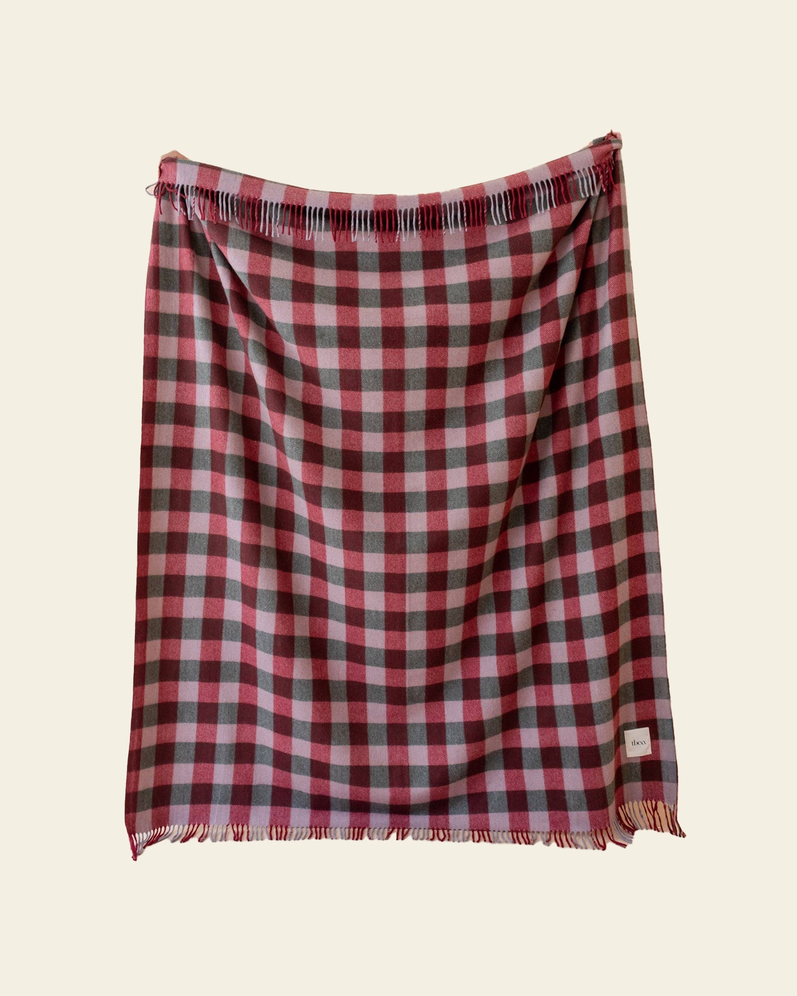 Recycled Wool Blanket in Wine Gingham